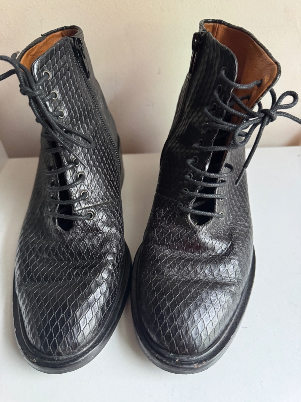 Calico Black Leather Ankle Boots